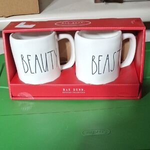 NEW! Rae Dunn White "Beauty" & "Beast" Ceramic Mug Gift Set